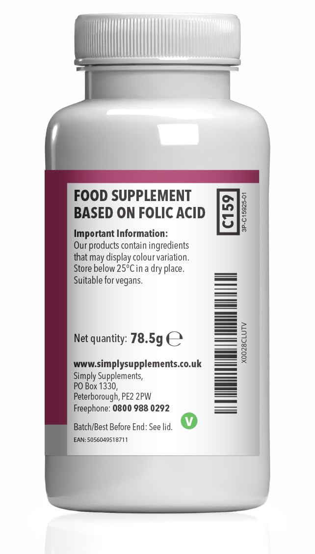Simply Supplements Folic Acid 400µg (Vitamin B9) | 360 Vegan Tablets | 12 Months' Supply