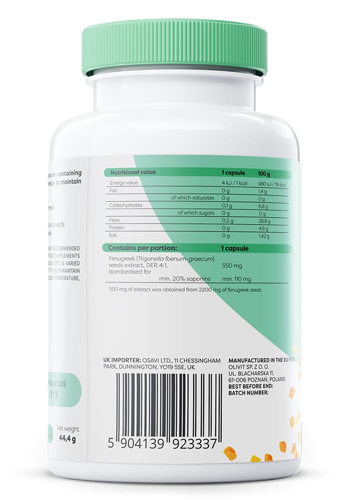 OSAVI Osavi Fenugreek 550 mg – 60 Vegan Capsules | Standardized Fenugreek Seed Extract for Healthy Blood Glucose Levels | Supports Normal Blood Sugar Regulation