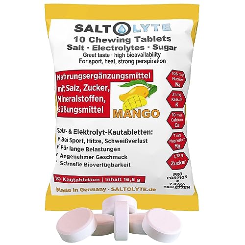 SALTOLYTE 10 Chewing Tablets Mango in Sachet, Salt and Electrolyte Chewable Tablets with Sodium, Magnesium, Potassium, Calcium - Mango Flavour