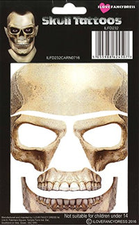 I LOVE FANCY DRESS SKULL FACE TATTOO TRANSFER KIT - HALLOWEEN SKELETON INSTANT FACEPAINT - PERFECT HALLOWEEN FANCY DRESS ACCESSORY