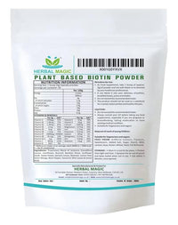 Herbal Magic's Pure & Natural Blend - Biotin Powder (10,000 mcg in 1 Scoop) - UKAS LAB Tested in UK - Made from 14 x Fruits, Vegetables & Herbs - No fillers/Preservatives/Color/Maltodextrin- 100gms