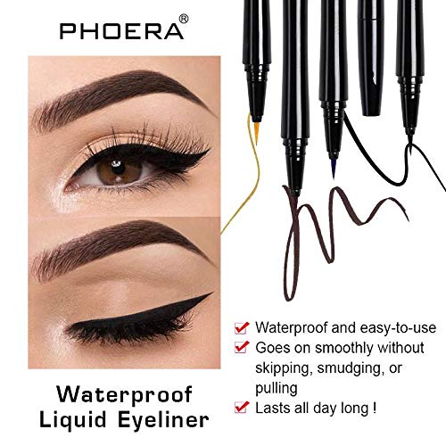 Phoera AQUAPURITY PHOERA® WATERPROOF LIQUID EYELINER PEN BROWN BLACK AND 4 MORE COLOURS SMUDGE PROOF EYE LINER LONG LASTING MAKEUP COSMETICS UK (105 PLATINUM)