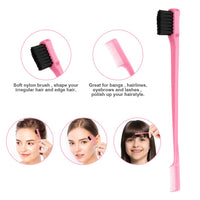 AOOWU 3 Pcs Slick Brush Set, Volume Creating Teasing Brush Set, Hair Styling Comb Set Include Bristle Hair Brush Double Sided Edge Brush Rat Tail Comb for Women Kids Edge Back Hair Smoothing (Pink)