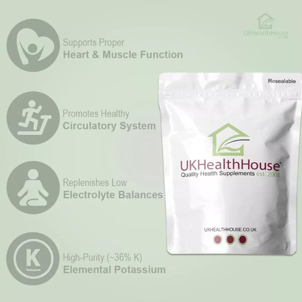UKHealthHouse Potassium Citrate Powder 500g – High Strength Potassium Electrolyte Supplement | Supports Muscle & Nerve Function | Electrolytes Powder for Keto & Fasting | Dairy & Gluten Free