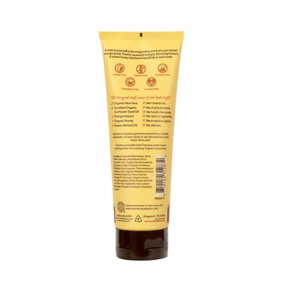 The Naked Bee Sulfate-Free Body Wash Shower Gel | All Skin Types Hypoallergenic Orange Blossom Honey, 237ml – Hydrating, Cruelty-Free, Paraben-Free, and Organic Skincare