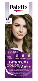 Hair dye PALETTE Intensive Color Creme 7-1 Cool Medium Blonde, long lasting intensity, 100% gray coverage, sparkling shine hair with a vibrant look 110ml x 2 (Pack of 2)