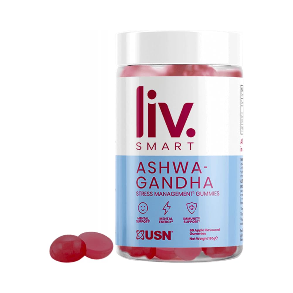 USN Liv.Smart by Usn Ashwagandha Gummies - 60 Delicious Apple Flavoured Stress Management Gummies with Added Vitamin B6 - for Mental Support, Mental Energy and Immunity Support