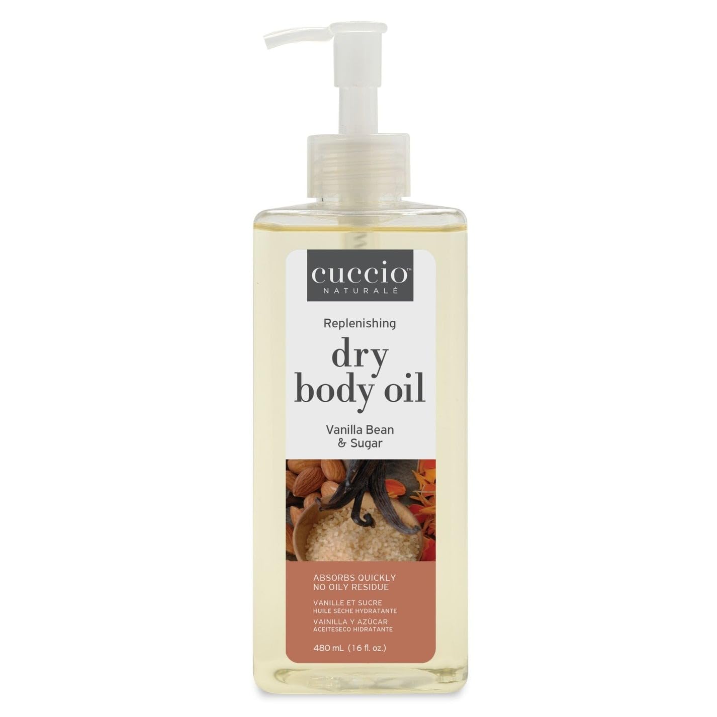 Cuccio Naturale Dry Body Oil 458ml (15.5oz) Refill - Vanilla Bean Sugar with pump