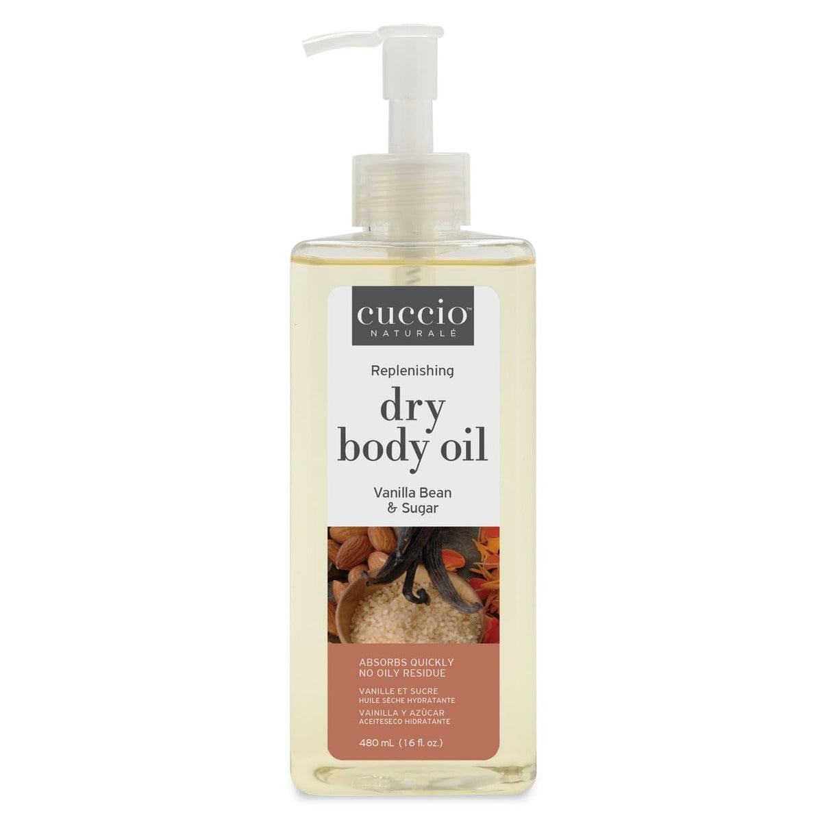 Cuccio Naturale Dry Body Oil 458ml (15.5oz) Refill - Vanilla Bean Sugar with pump