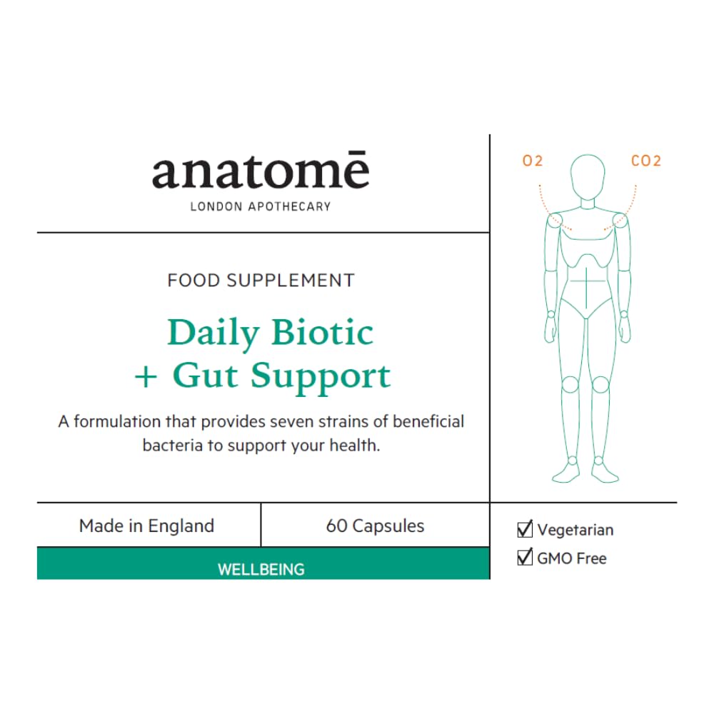 Anatome Daily Biotic + Gut Support Refill Pouch - New Formula Nutritional Supplement - Probiotic with 20 Billion Good Gut Bacteria - 60 Capsules