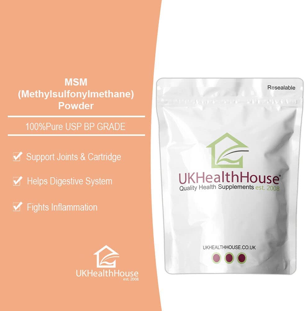 UKHealthHouse 100% Pure MSM Powder 100g – Vegan Methylsulfonylmethane Supplement – Joint, Muscle & Collagen Support – Food Grade Sulphur for Detox & Inflammation Relief