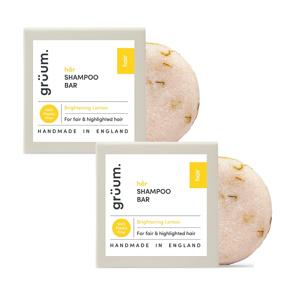 grüum Twin Pack Brightening Shampoo Bar 50g - Solid Shampoo Bars for Hair Up to 60 Washes - Plastic Free Vegan Bar for Men & Women - Paraben Free Rich Lathering Bars for Colour Treated Hairs