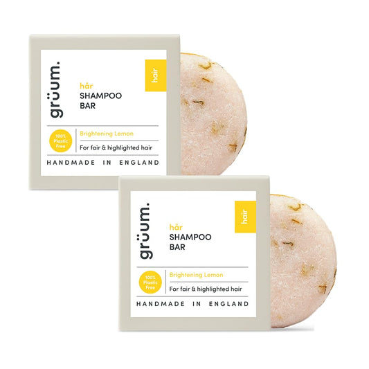grüum Twin Pack Brightening Shampoo Bar 50g - Solid Shampoo Bars for Hair Up to 60 Washes - Plastic Free Vegan Bar for Men & Women - Paraben Free Rich Lathering Bars for Colour Treated Hairs