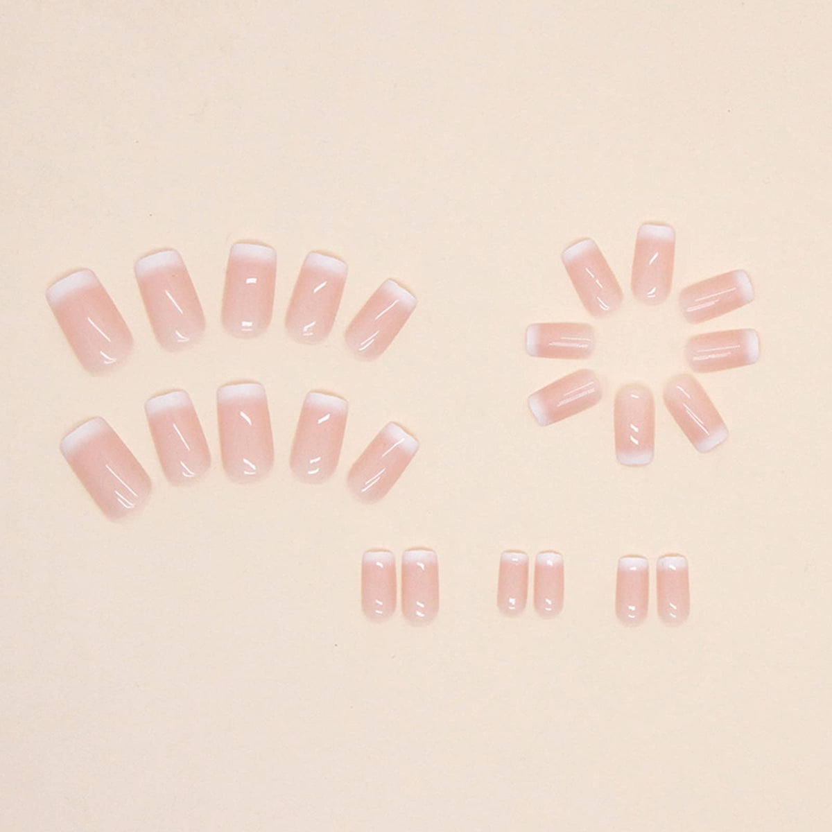 Ceboic 24Pcs Square False Nails Short, Pink Gradient French Tip Nude Press on Nails, Glossy Removable Glue on Nails with Glue Stickers, Acrylic Full Cover Stick on Nails for Women and Girls