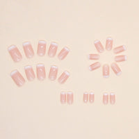 Ceboic 24Pcs Square False Nails Short, Pink Gradient French Tip Nude Press on Nails, Glossy Removable Glue on Nails with Glue Stickers, Acrylic Full Cover Stick on Nails for Women and Girls