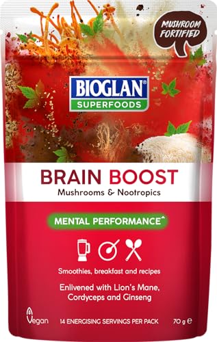 Bioglan Superfoods Brain Boost | Lion’s Mane | Ginseng | Vitamin B5 | Vitamin B12 | Vitamin B6 | 70g