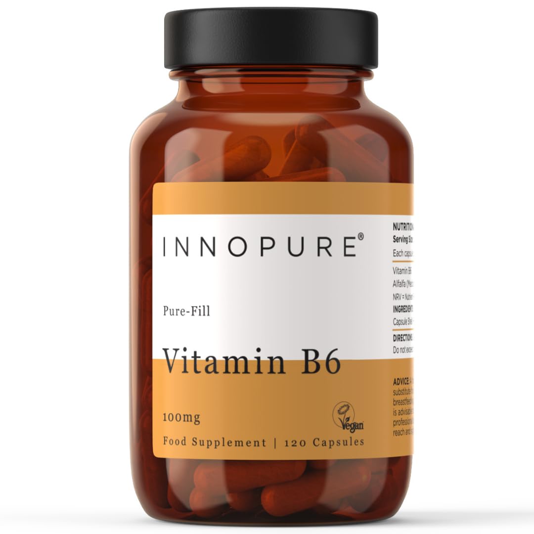 INNOPURE Vitamin B6 Capsules 100mg (No Fillers or Binders) Pure-Fill High Strength Vitamin B6 Supplement, 1 Daily Capsule (Not Tablets) 120 Capsules