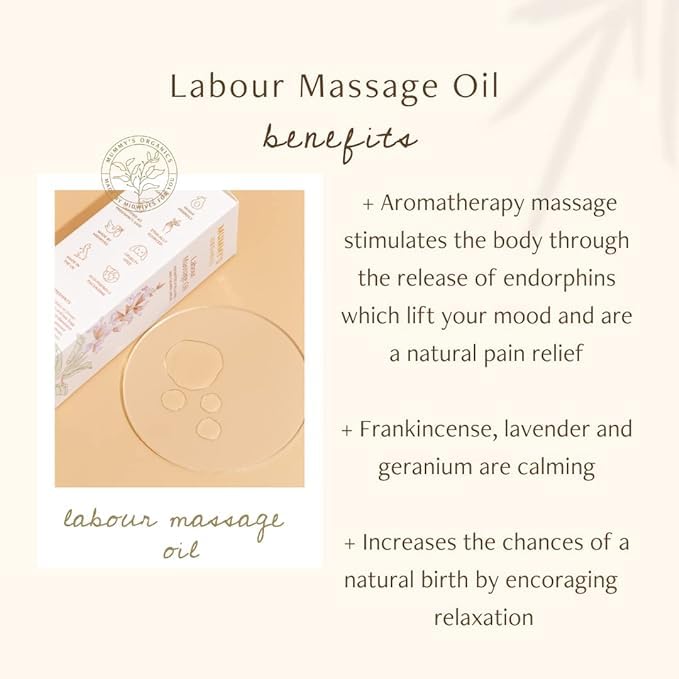 Mummy’s Organics Organic Labour Massage Oil | Clary Sage & Frankincense | Award-Winning | Made by Midwives | Promotes Natural Pain Relief & Relaxation | Essential Pregnancy & Labour Kit | 50ml | Mummy's Organics