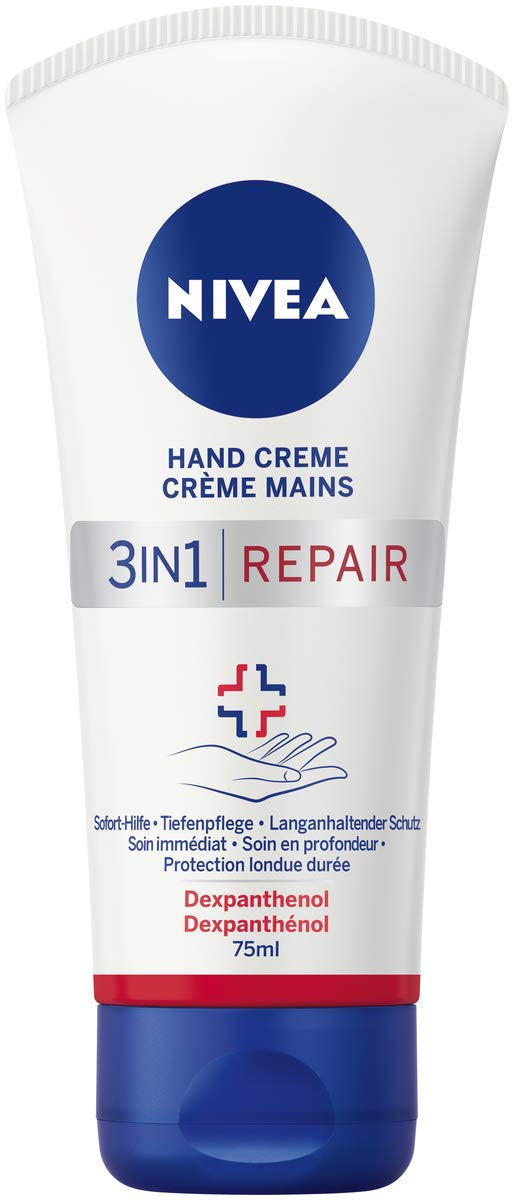NIVEA 3-in-1 hand cream (75 ml), rich skin cream with dexpanthenol for intensive care, hand care for very dry and cracked hands