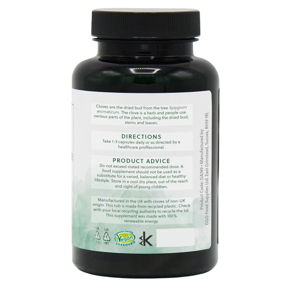 Cloves Powder Capsules 500mg - 120 Vegan Capsules - Natural Clove Powder Supplement - Non-GMO, Made in the UK by G&G Vitamins