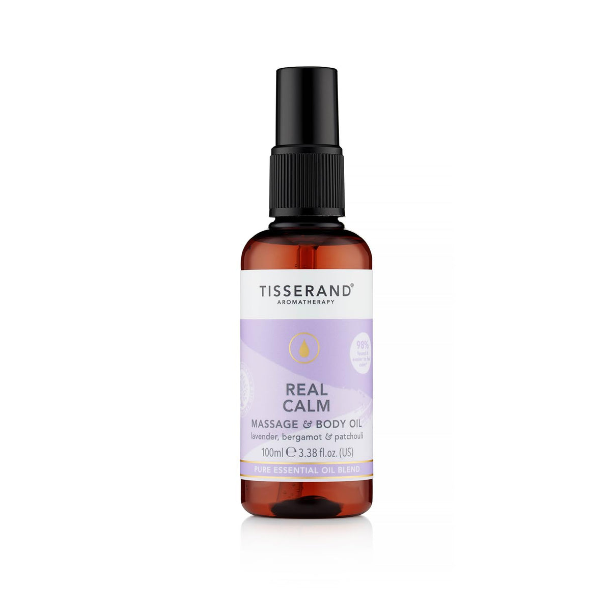 Tisserand - Real Calm Massage & Body Oil - 100% Pure Essential Oil - Lavender, Bergamot, and Patchouli - Calming Aromatherapy - 100ml