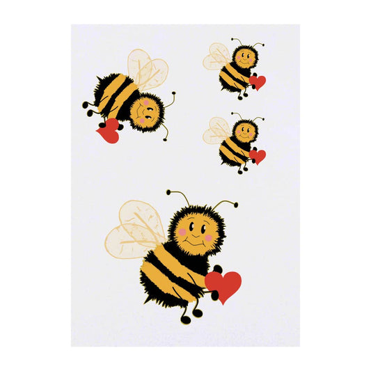 4 x 'Cartoon Bee' Temporary Tattoos - Water Resistant, Skin-Safe, Non-Toxic Transfers, Mixed Sizes (TO00058794)