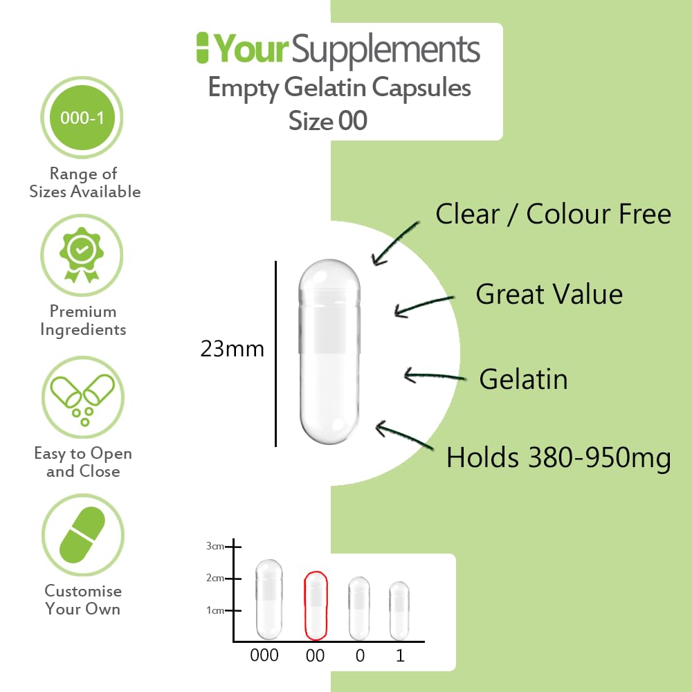 YourSupplements - Size 00 Empty Gelatin Capsules (1000 Pack)