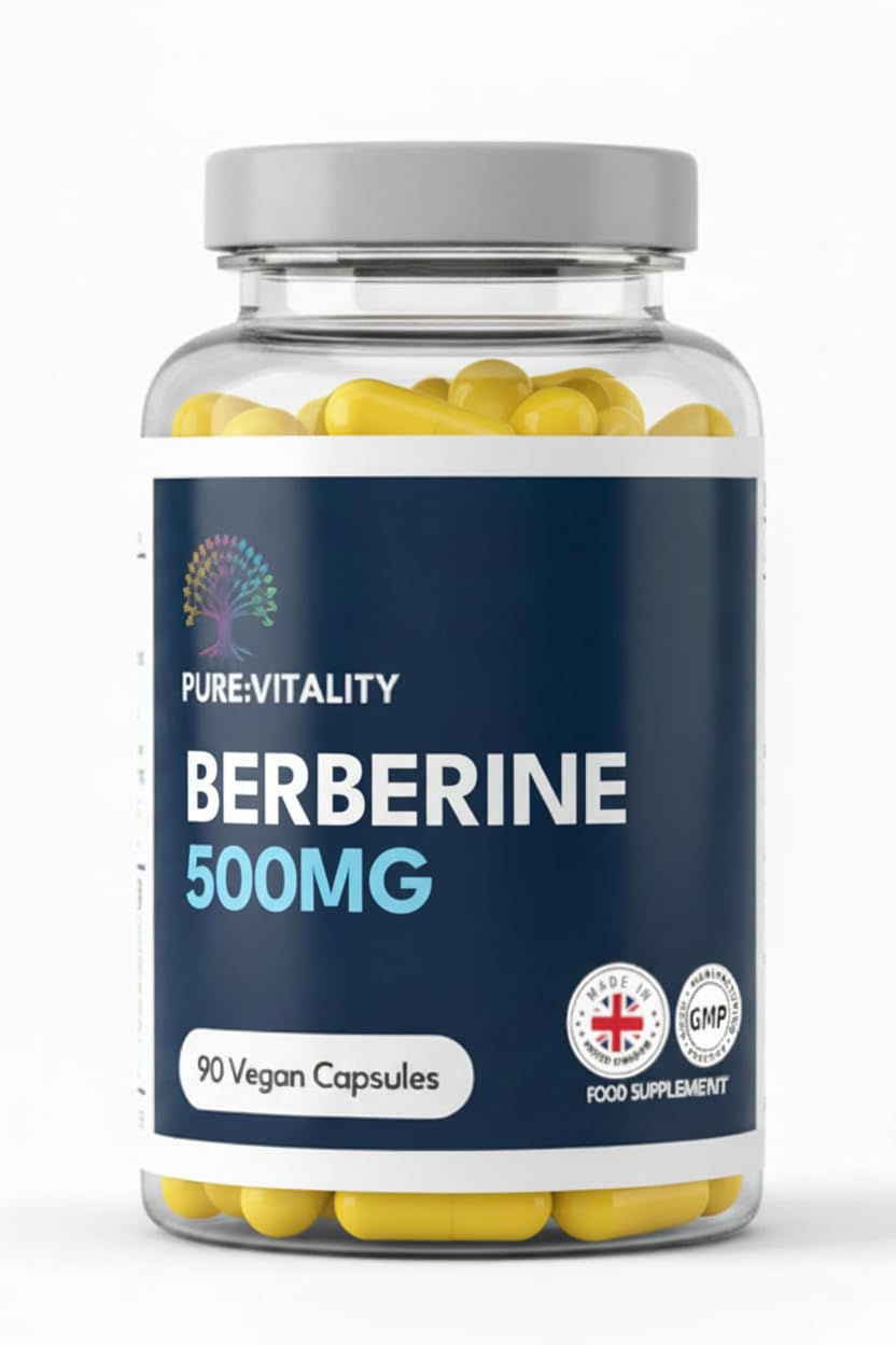 Pure: Vitality Pure Vitality Berberine HCL 500mg – 90 Vegan Capsules – 98% Purity – High Strength Formula – UK GMP Certified Manufacturer