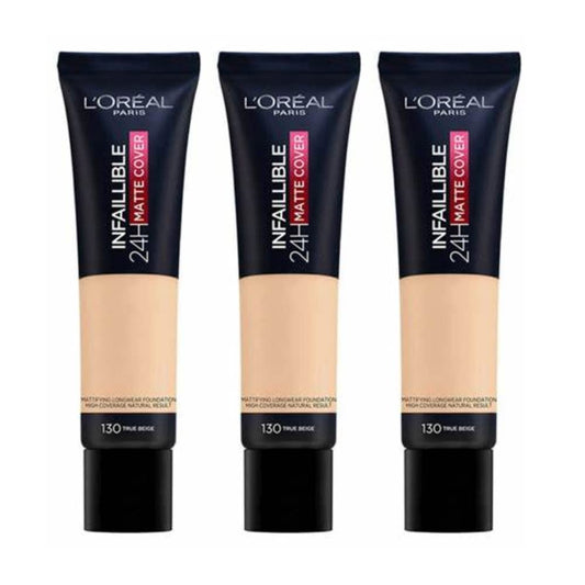 L'ORÉAL 3 x New L'Oreal Infallible 24H Matte Cover Foundation 30ml - 130 True Beige