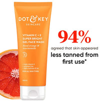 Dot & Key Vitamin C + E Super Bright Gel Face Wash, Blood Orange, Niacinamide & Antioxidants for Cleansing, Brightening & Even-Toned Skin (100 ml)