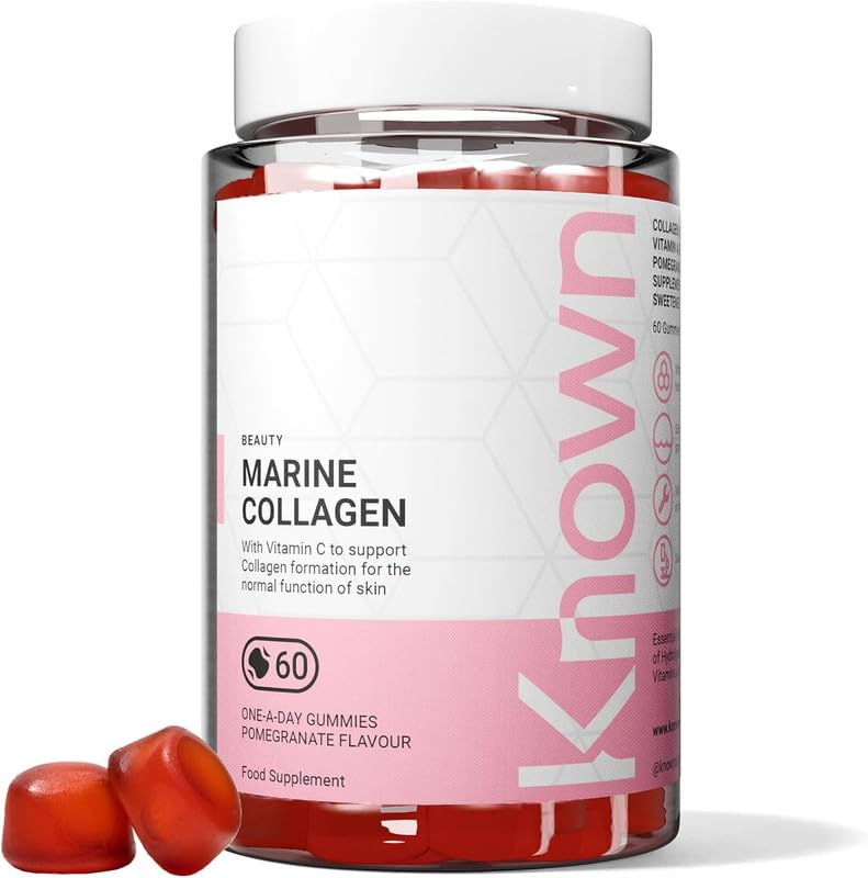 Known Delicious Marine Collagen Gummies - 500mg Collagen, Vitamin A, C - Skin Support - Natural Pomegranate Flavour - 60 Gummies, 2 Months Supply