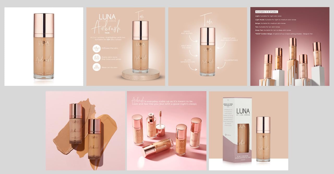 LUNA BY LISA JORDAN LUNA 3 in 1 Airbrush Primer Makeup, Highlighter and Skin Tint - Weightless and Breathable Illuminating Primer - Fine Line & Pore Minimizer - Tan Shade