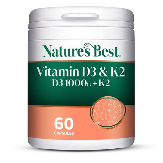 NATURE'S BEST Nature's Best Bone & Immune Boost - High Strength Vitamin D3 1000iu & K2 90µg - Optimal Support for Bones, Teeth, and Immune Function - UK Made - 60 Capsules (2 Months' Supply)