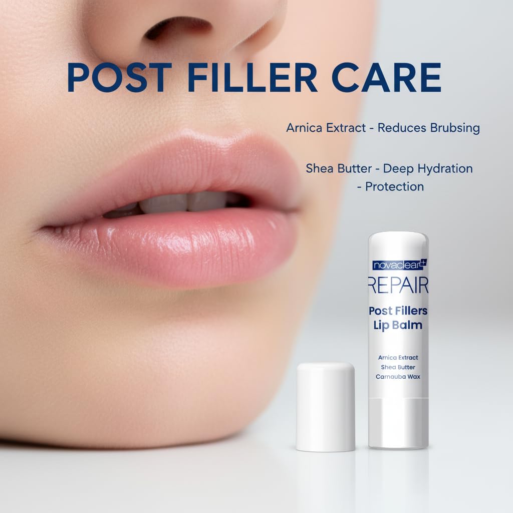Novaclear Post Fillers Lip Balm for Bruising & Swelling – Post Lip Treatment Balm with Arnica Extract, Shea Butter & Carnauba Wax – Soothing & Moisturizing Lip Care – 4.9g