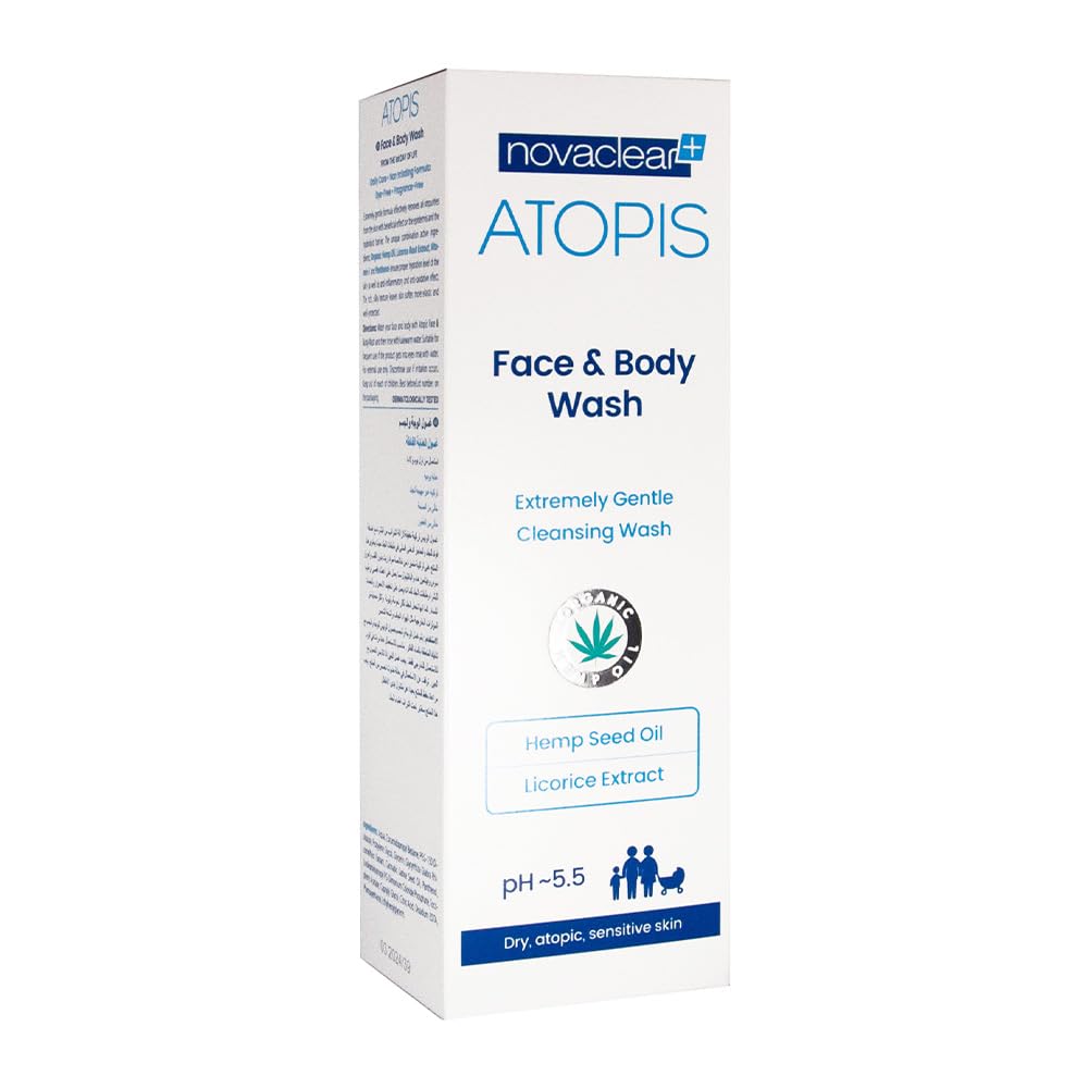 Novaclear ATOPIS FACE AND BODY WASH- 500 ml for Very dry, Atopic prone skin, Deep and long lasting Hydration and Moistrizing, Strengthens the protective barrier of the skin.