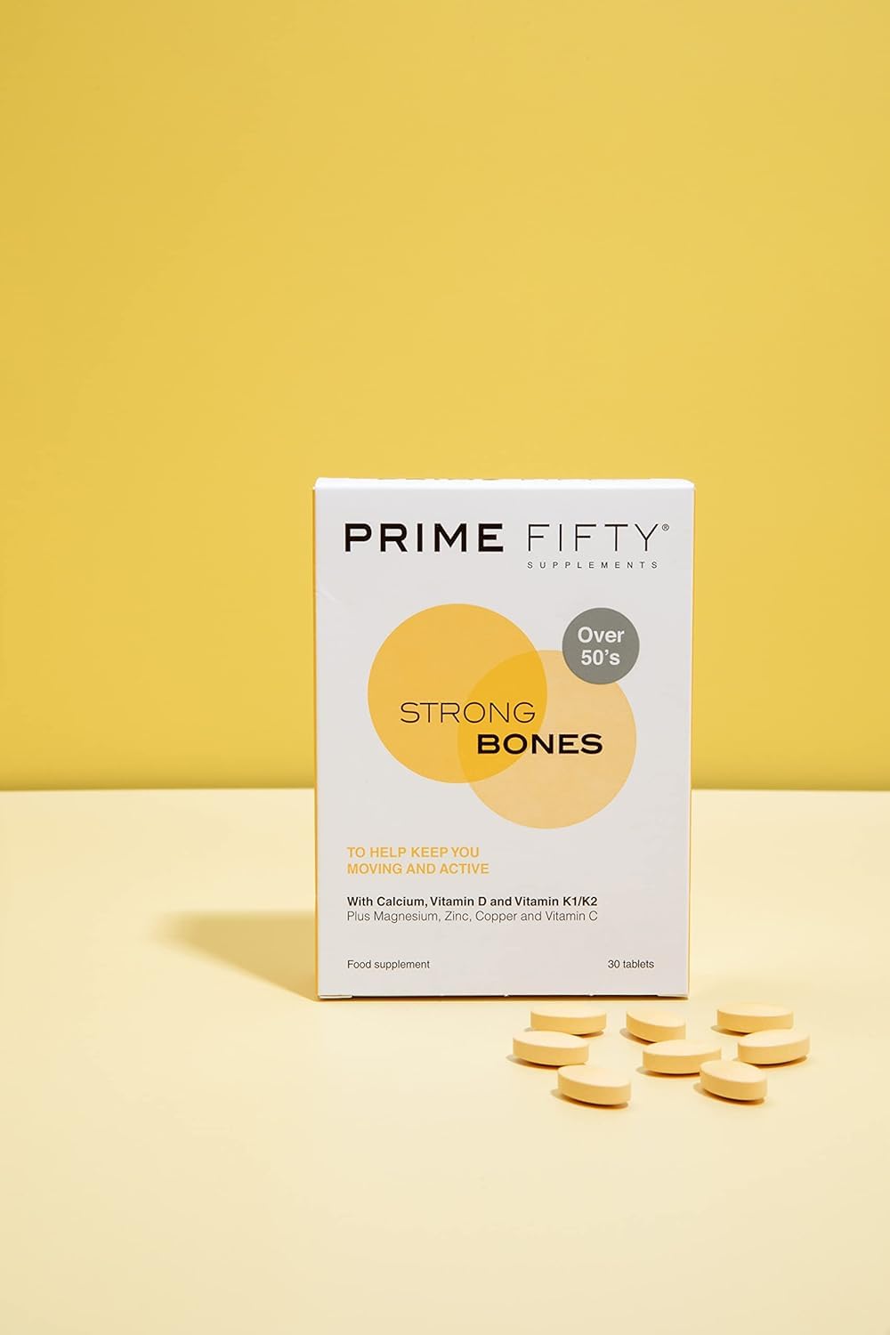 Prime Fifty Strong Bones Supplements – 120 Multivitamin Tablets with Calcium, Magnesium, Zinc, Copper & Vitamins – Developed for Over 50s to Help Keep You Active