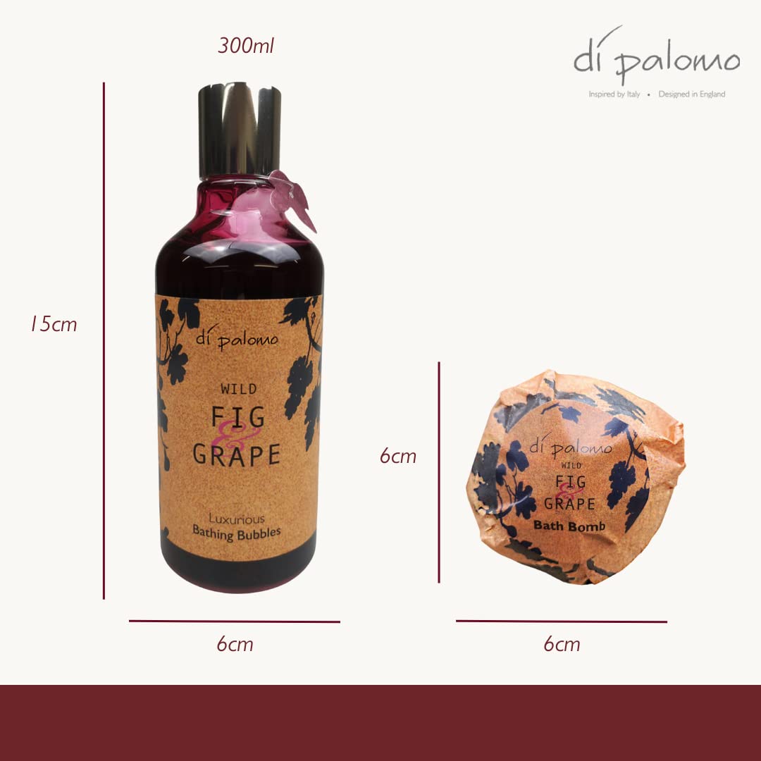 Di Palomo Vegan Wild Fig & Grape Indulgent Luxury Bathing Collection. Bathing Bubbles 300ml & 2 Bath Bombs. Bubble Bath Body Wash & Bath Bomb Bath Set. Vegan Bubble Bath & Shower Gel Gifts for Women.