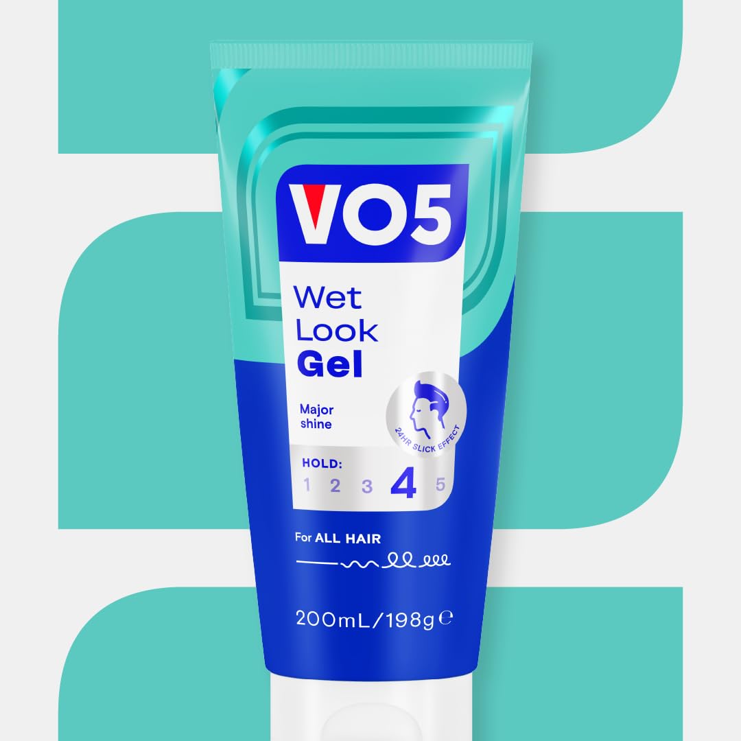 VO5 Wet Look Styling Gel, High Shine Hair Styling Product, Long-Lasting Maximum Hold, Quick-Drying, Non-Sticky, for Slick Back & Wet Looks, 200ml