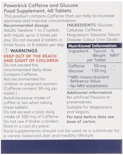 Chinoxia Powerkick Extra Energy Caffeine and Glucose Tablets x 40 - Pack of 6 (240 tablets total)