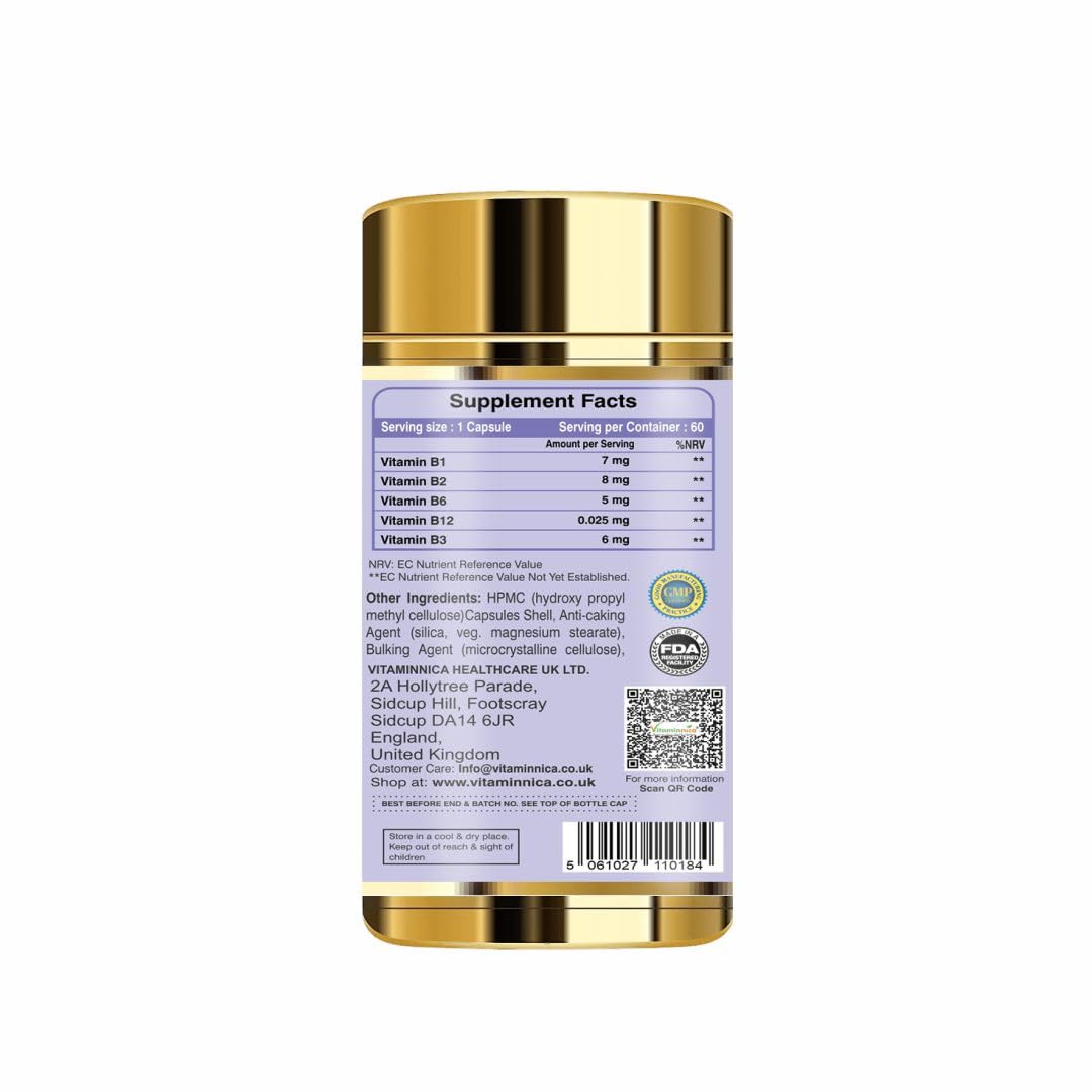 Vitaminnica Because your Health Matters Vitaminnica Neuro Force | Vitamin B-Complex B1, B2, B3, B6, B12 | Energy Levels & Metabolism | 60 Capsules