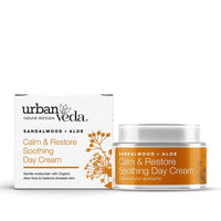 Urban Veda Calm & Restore Soothing Day Cream| Hydrating Face Cream with Sandalwood & Organic Aloe Vera| For Dry, Sensitive and Inflamed Skin| Moisturiser Face Women and Men| Collagen Face Cream| 50 ML