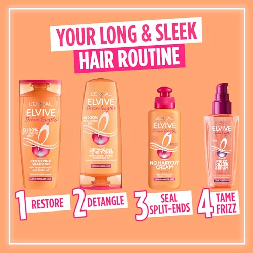 L'Oreal Paris L'Oréal Hair Leave In Conditioner Cream, Nourishes Hair Cuticle, Repairs Vulnerable Ends, Reduces Split Ends & Breakage, Protects Up To 180°C, No Haircut Cream, 200ml