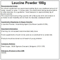 Peak Supps Leucine Powder 100g - Instant (Mixes Easily) - Vegan