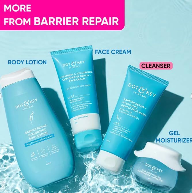 Dot & Key Barrier Repair Hydrating Face Wash, Probiotic & Ceramides, for Normal, Dry & Sensitive Skin, 100ml