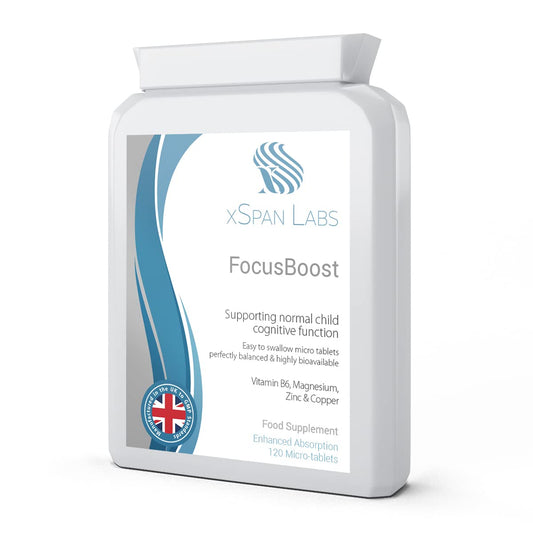 Xspan Labs FocusBoost 120 Highly bioavailable Micro-Tablets - Magnesium Citrate, Zinc Picolinate, Copper Glycinate & Vitamin B6 Balanced for Children and Adults - Superior Absorption - Vegan Friendly - UK Made