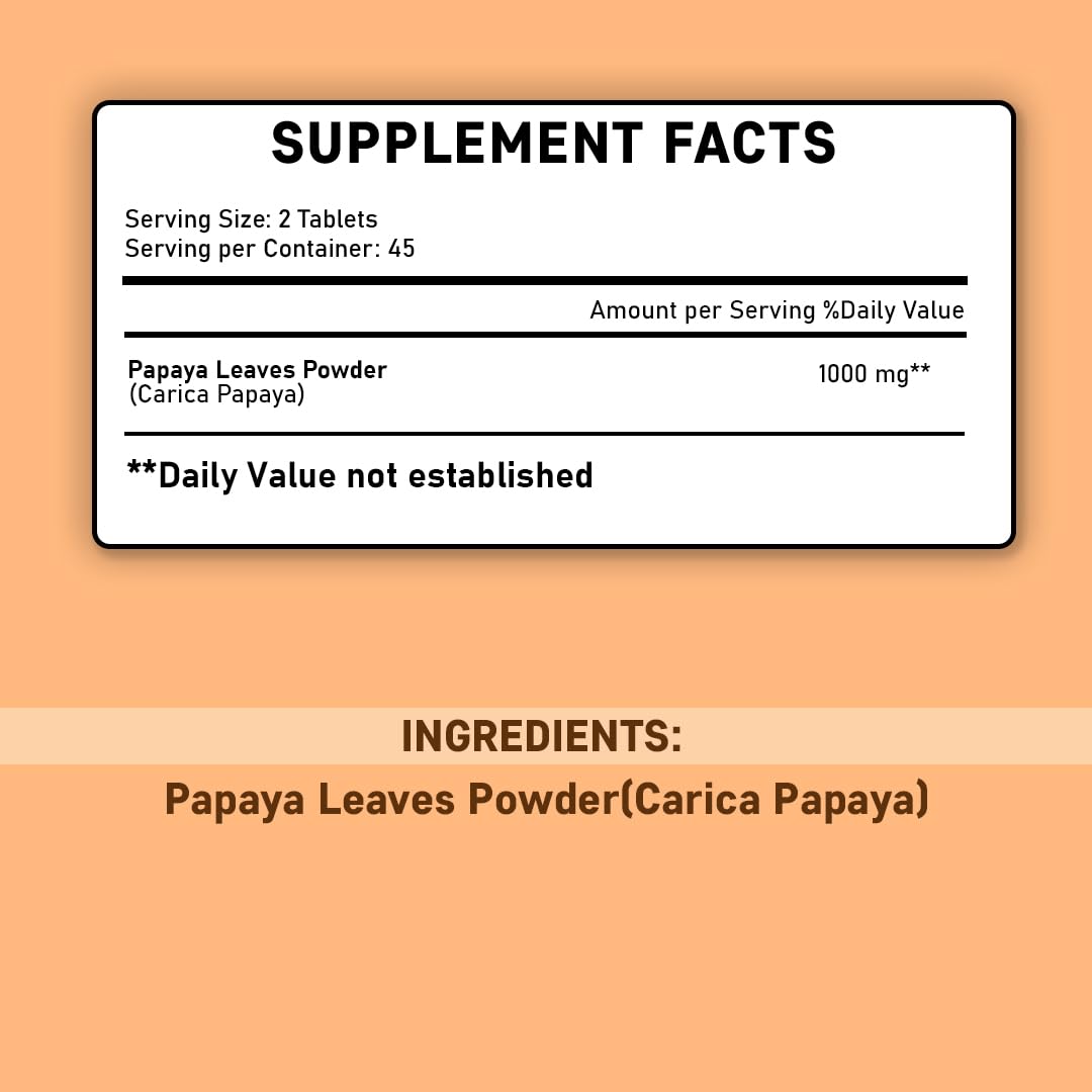 minature Papaya Leaf Tablets by mi Nature| 90 Tablets, 1000 mg| Vegan| Papaya Leaf|