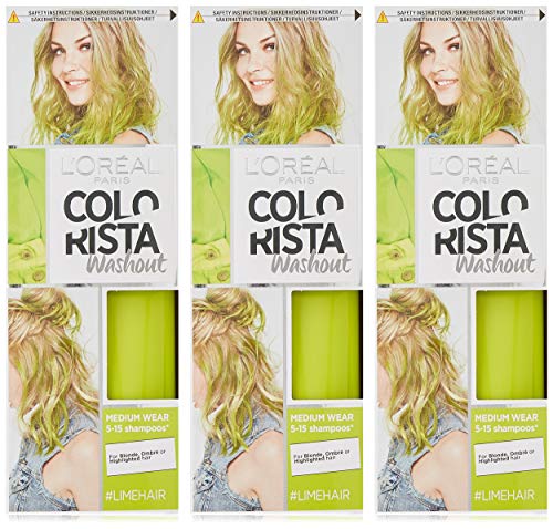 L'Oreal Paris Colorista Wash Out Neon Semi-Permanent Hair Dye, Lime Green, 80 ml, Pack of 3