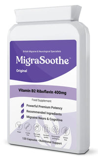 Premium Vitamin B2 Riboflavin 400mg per Capsule 120 Days Supply - Migrasoothe-B Pharma Manufacturing Standards UK Made Migraine Support, Stress, Tremors & Energy Vegan. NHS Recommended Vitamin B2 400