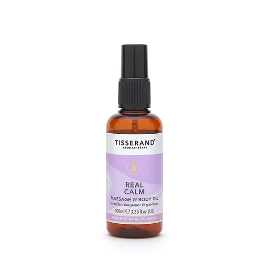 Tisserand - Real Calm Massage & Body Oil - 100% Pure Essential Oil - Lavender, Bergamot, and Patchouli - Calming Aromatherapy - 100ml
