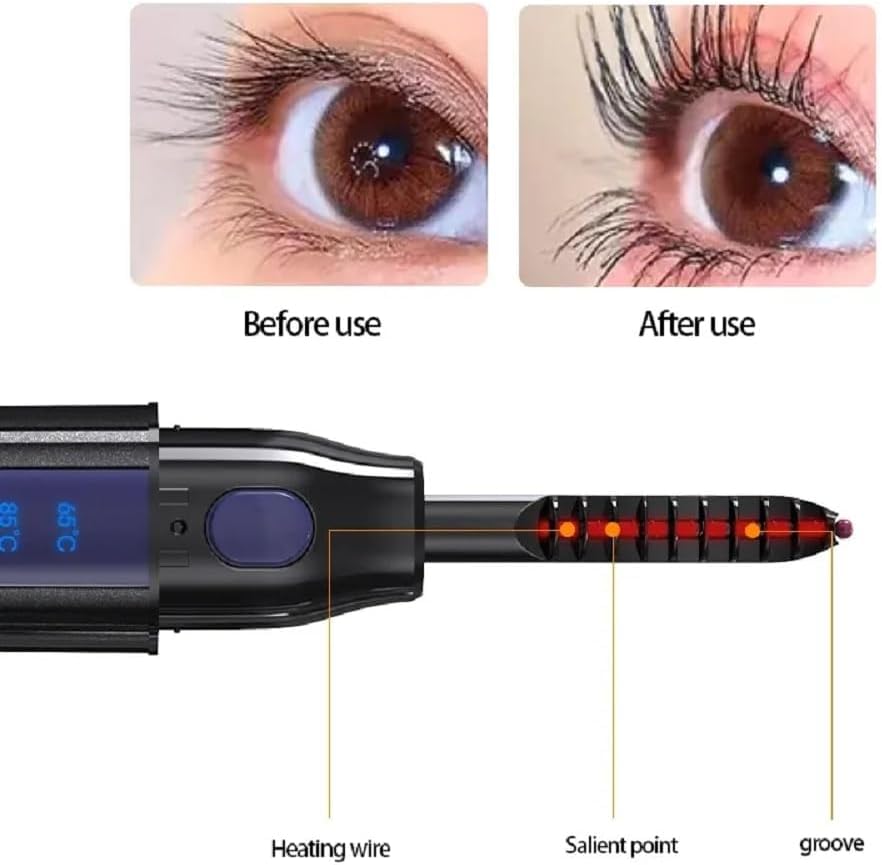 Mokeum Heated Eyelash Curler, USB Rechargeable Eyelash Curler, 2 Gear Temperature Control with LED Display Mini Lash Curler for Women Girls Quick Heating Curling (Black)